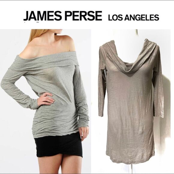 JAMES PERSE Size 4 (Large) Taupe Off Shoulder Long Sleeve Tunic or Top - Picture 1 of 12